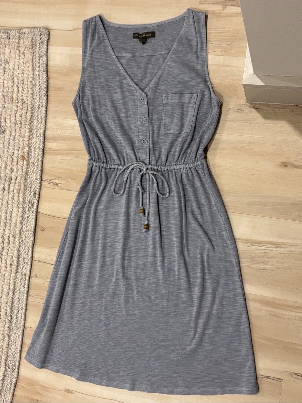 Tommy Bahama Sleeveless Drawstring Waist Knit Dress XXS Light Blue Gray